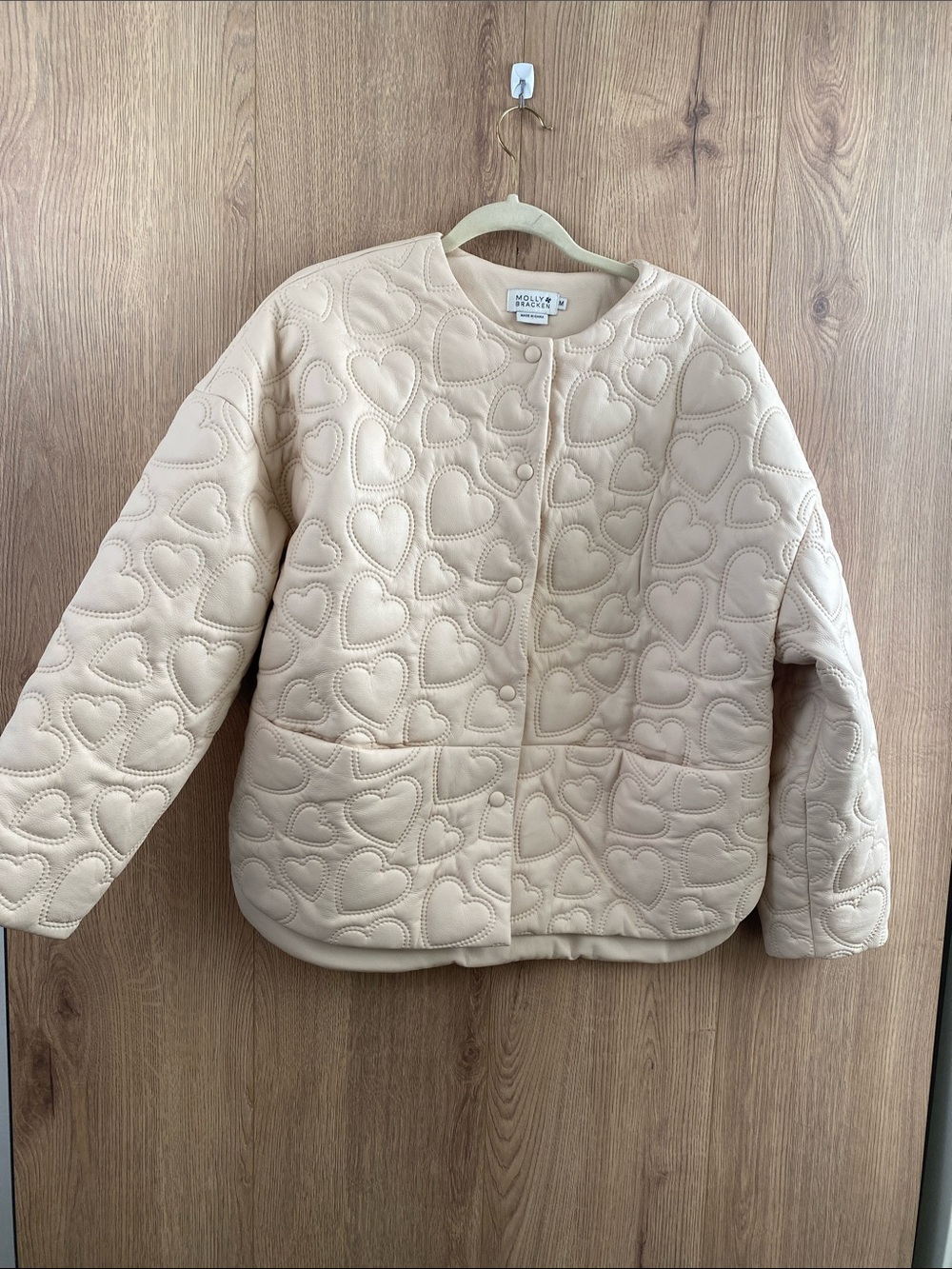 Molly Bracken Heart Embossed Quilted Jacket In Off White - Size M